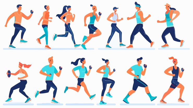 Vector actieve hardlopers zetten joggers op joggen in sportkleding