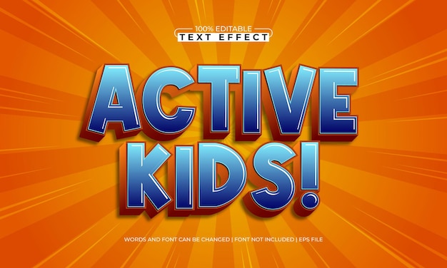 actieve kinderen bewerkbare tekst-effect met een kinderen en gelukkige tekst stijl