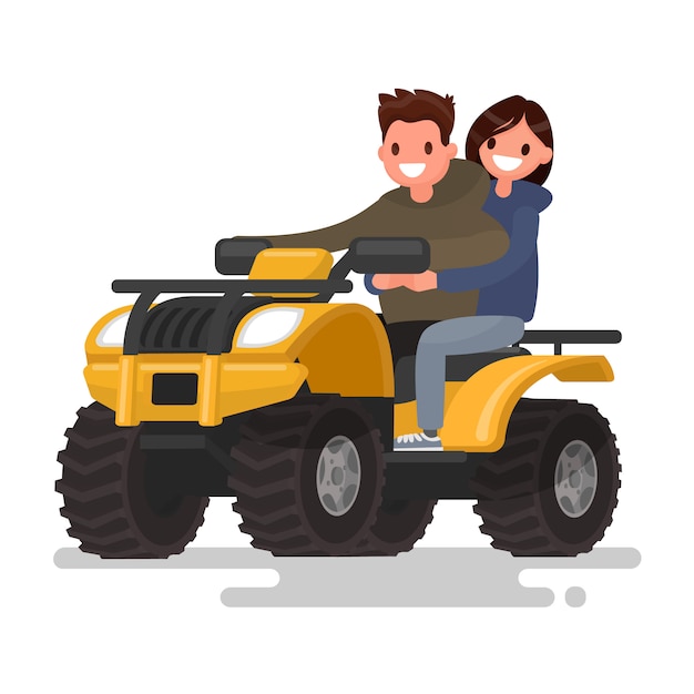 Vector actieve vakanties. quad rijden. man en vrouw rijden op een atv. illustratie