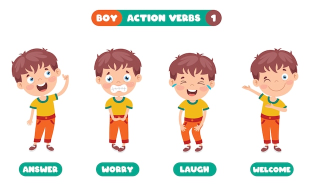 Vector actiewerkwoorden voor onderwijs voor kinderen