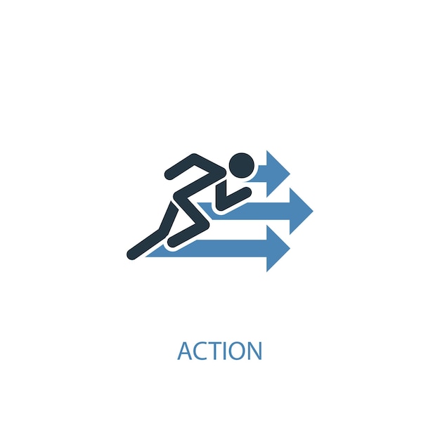 Концепция действий 2 цветной значок. Простой синий элемент иллюстрации. дизайн символа концепции действий. Может использоваться для веб- и мобильных UI / UX