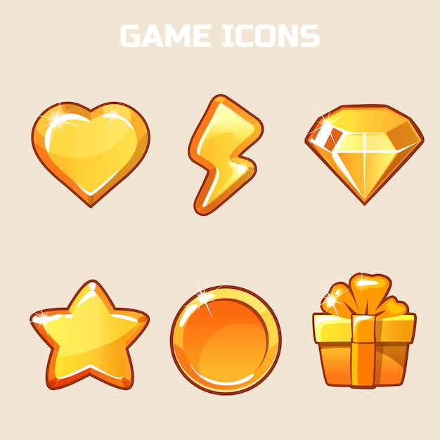 action gold game icons set