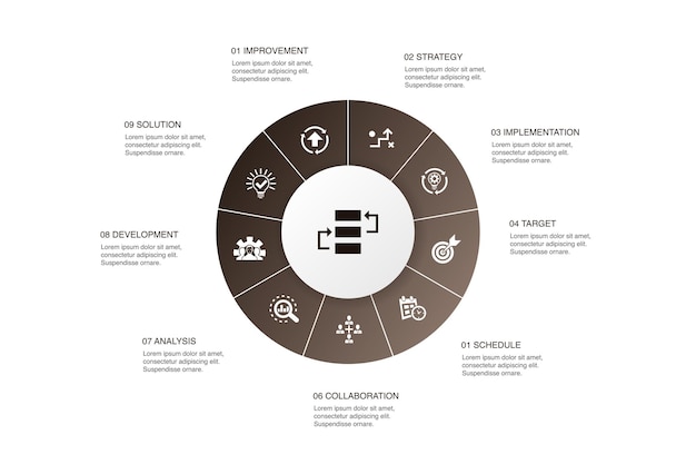 Action plan  infographic 10 steps circle design.improvement, strategy, implementation, analysis simple icons