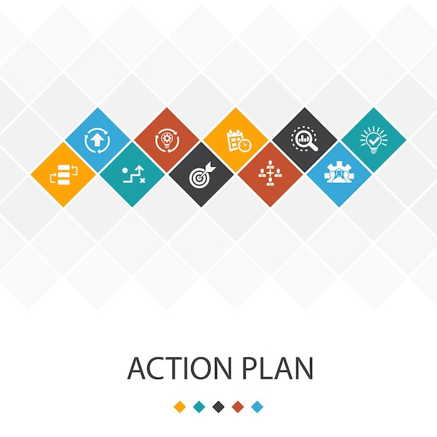 Action plan  trendy ui template infographics concept.improvement, strategy, implementation, analysis icons