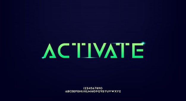 Activate, an abstract futuristic science fiction alphabet font with technology theme. modern minimalist typography design