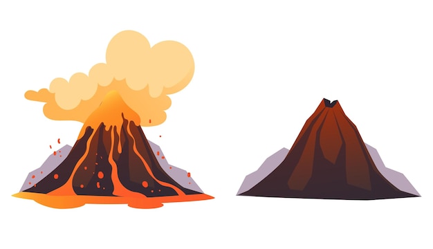 활성 및 비활성 화산 개념 평면 그래픽 디자인 일러스트