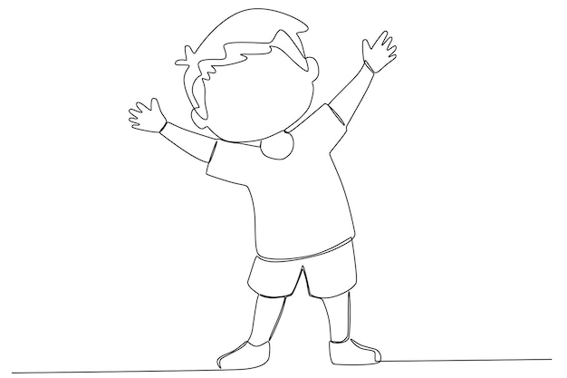 An active boy happily raising his hand for children's day illustration