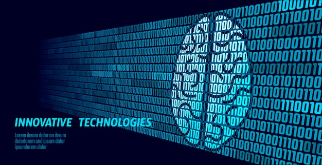 활성 인간 두뇌 인공 지능 다음 수준 남자 정신 능력 빅 데이터 이진수 코드 기술 증강 현실 파란색 빛나는 지혜 벡터 일러스트 아트 예술의 상징