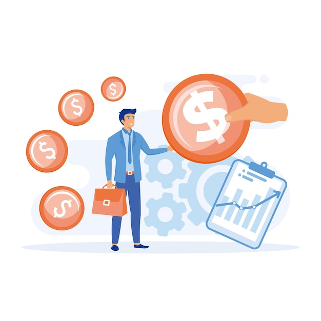 Active income concept, Male employee planning profit making strategy, financial statistics, flat vector modern illustration