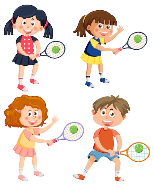 Vector active kids playing tennis collection