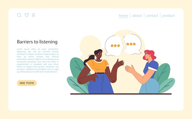 Active listening skill web banner or landing page attentive character soft skills development