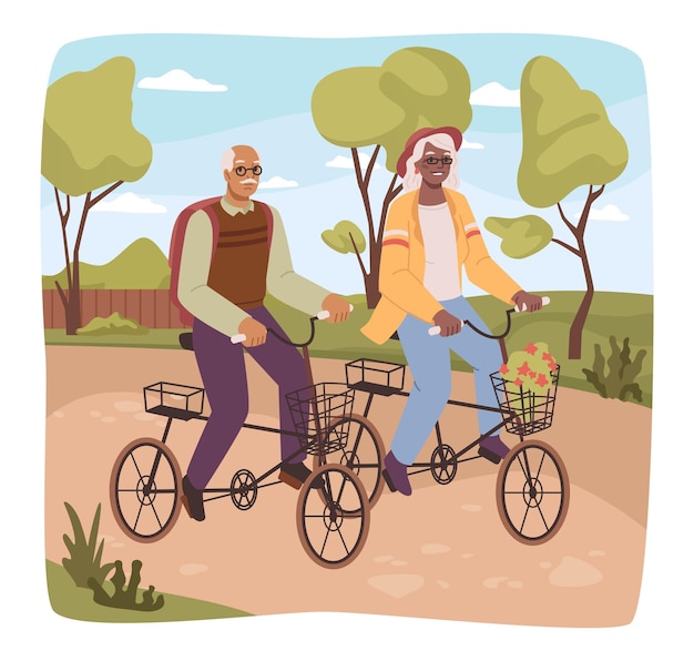 Active old people senior characters cycling