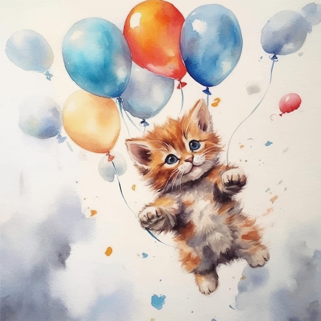 Active playful kitten watercolor style vector illustration