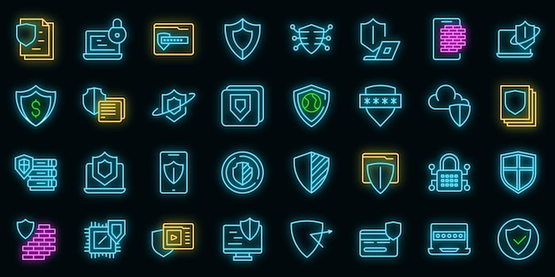 Active protection icons set outline vector. File firewall. Coding guard