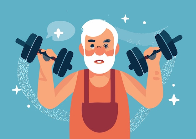 Active senior in gym illustration