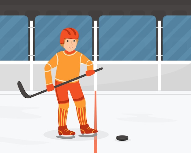 Vector active teenage boy playing hockey guy doing physical activity and sports vector illustration