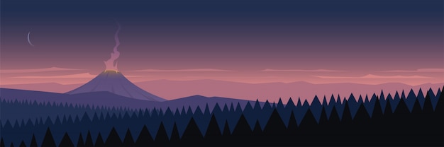 Vector active volcano landscape scene