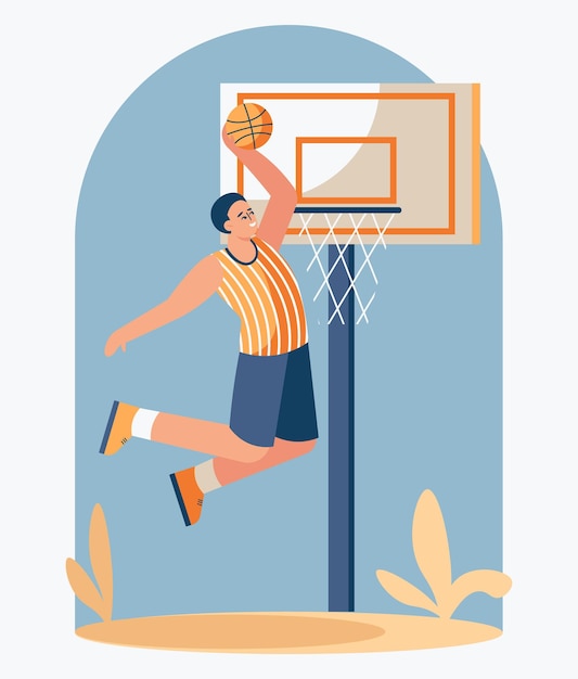 Active young male in uniform laying basketball outside Active and healthy lifestyle