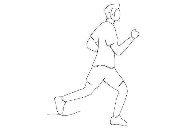 An active young man doing outdoors jogging exercise line art