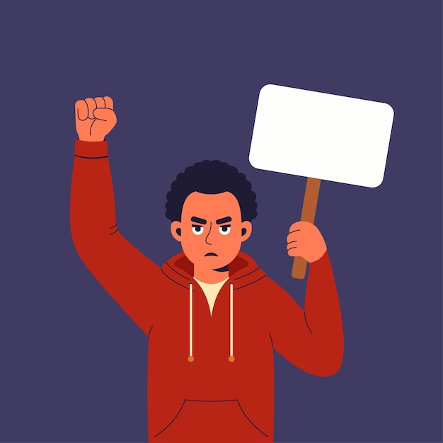 Vector activist protesting with placard vector illustration flat style