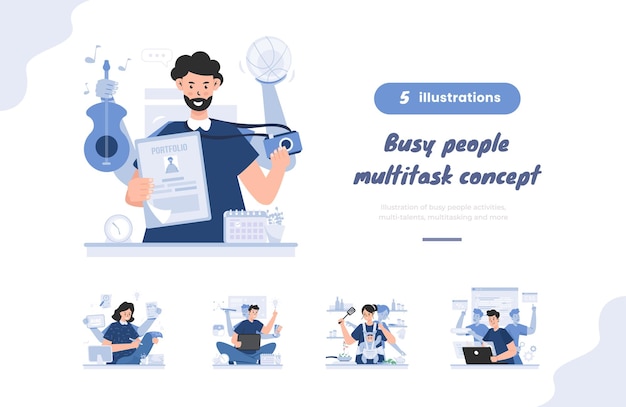 Activiteiten voor drukke mensen met multitasking-conceptbundelpakket