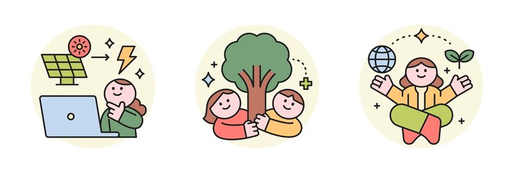 Vector 환경 보호 활동 태양광 에너지를 만드는 사람들은 나무를 보호하고 지구를 보호합니다.