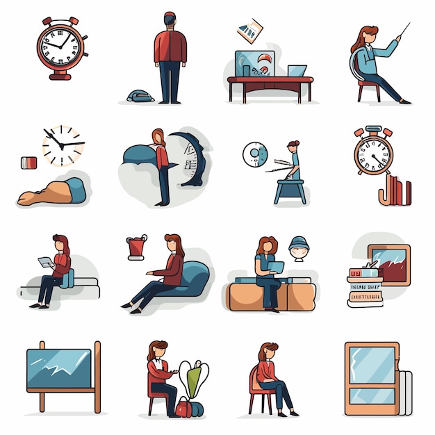 Activity_Daily_Routine_icons_set_vector