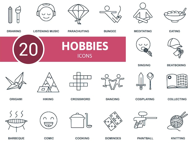 Activity and hobbies icon set contains editable icons