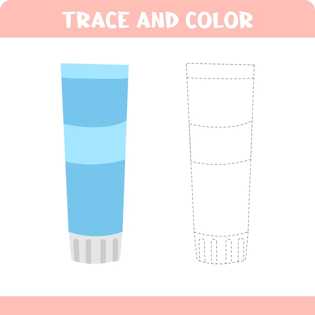 Activity page for kids education Trace and color worksheet for kids Tracing objects Color page Cream tube