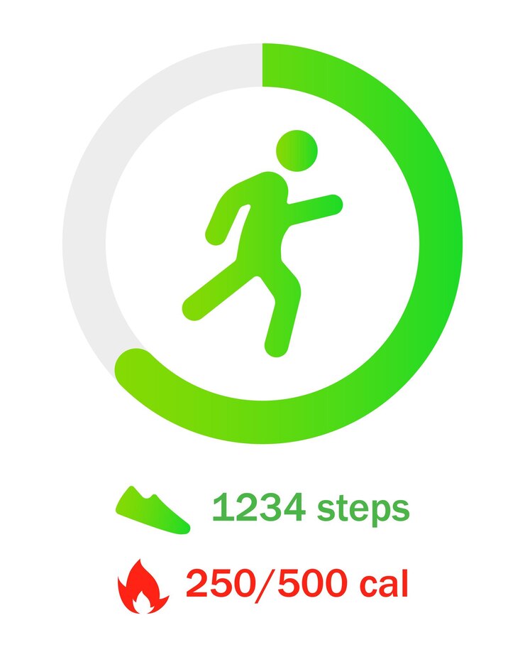 Vector activity ring mobility person fitness active lifestyle sport number of steps burn calories workout run jogging movement count green physical training gym sports ground vector