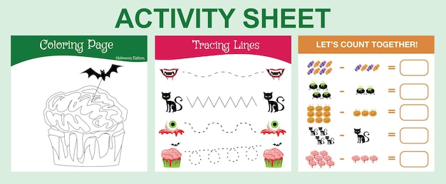 Activity sheet for children. Educational printable worksheet. Halloween worksheet theme. Vector illu