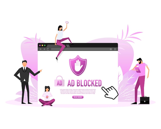 Ad blocked people in flat style Phone icon set Social media