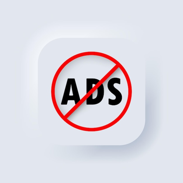 Vector ad blocker icon. no ads icons. vector. neumorphic ui ux white user interface web button. neumorphism.