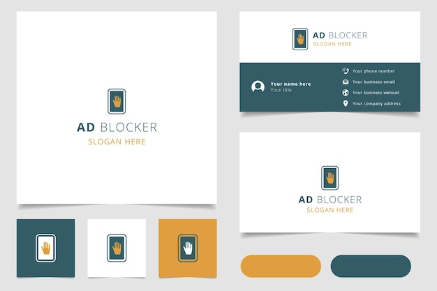 Дизайн логотипа блокировщика рекламы с редактируемой книгой брендинга слоганов