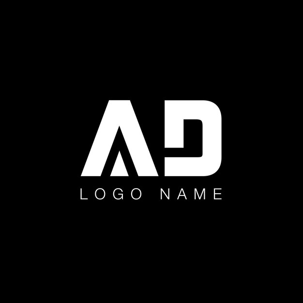 AD letter modern logo in black and white color