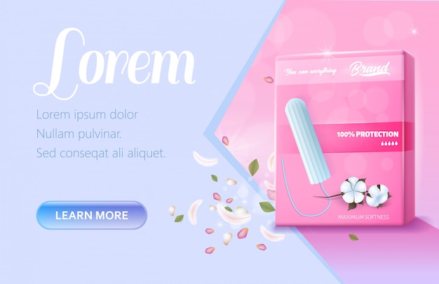 Vector ad  with hygienic tampon for landing page