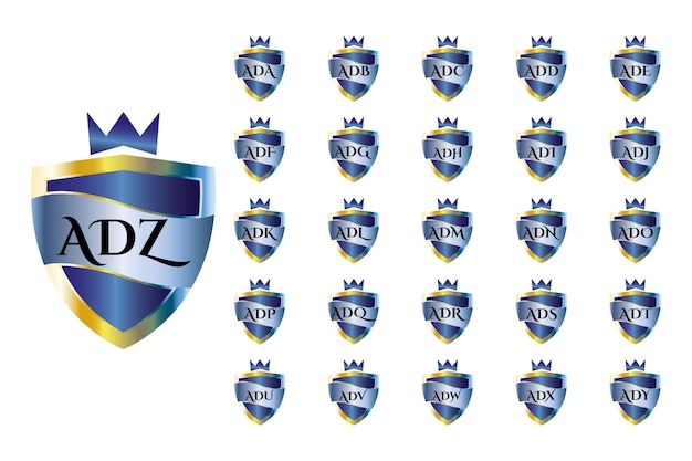 Коллекция логотипов щитов от ADA до ADZ с тремя заглавными буквами