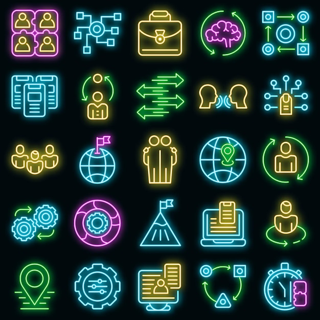 Adaptation icons set vector neon