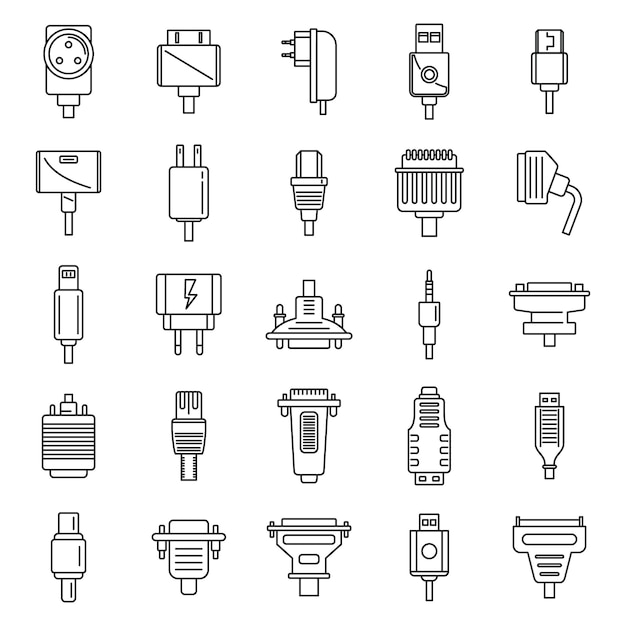 Adapter connector icons set