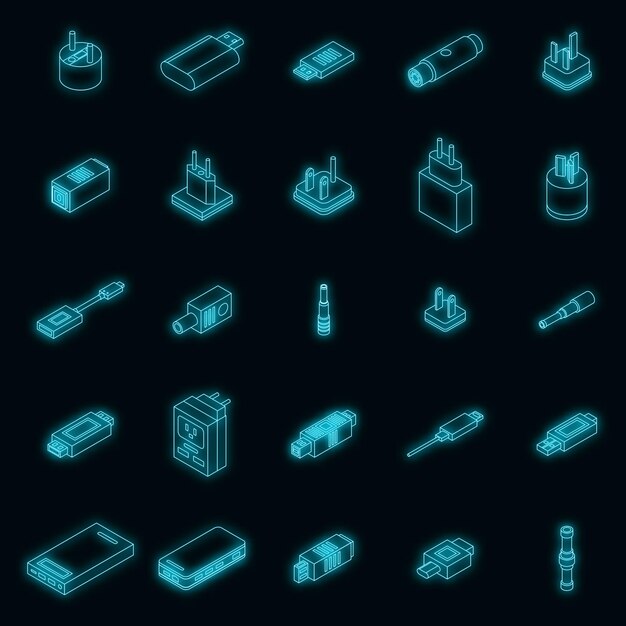 Adapter icons set vector neon