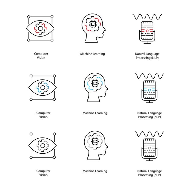 Adaptive ai solutions vector icon set migliora la tua strategia aziendale