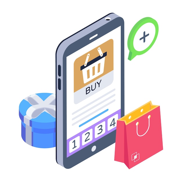 Add to basket concept in isometric icon