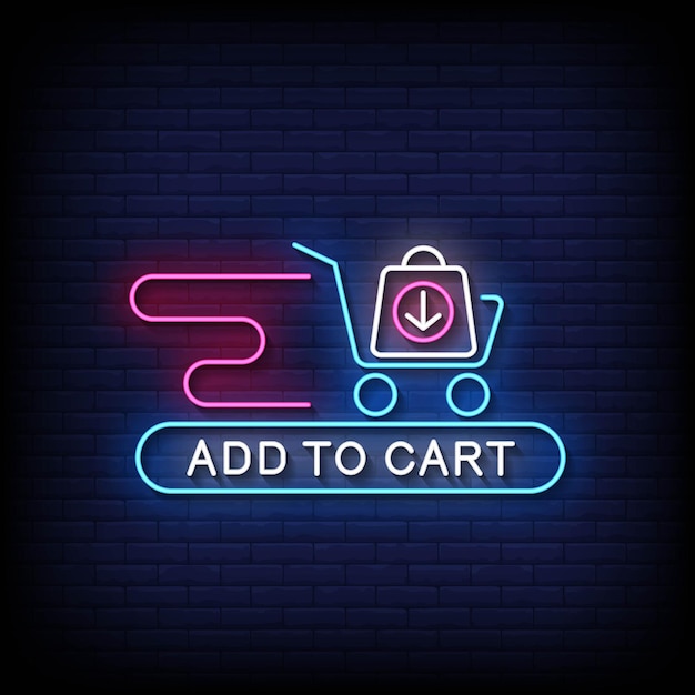 Add To Cart Neon Sign On Brick Wall Background Vector