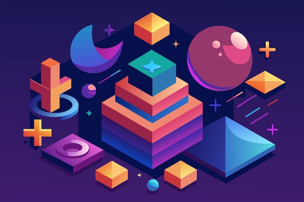 Vector add depth and dimension with gradient effects on shapes