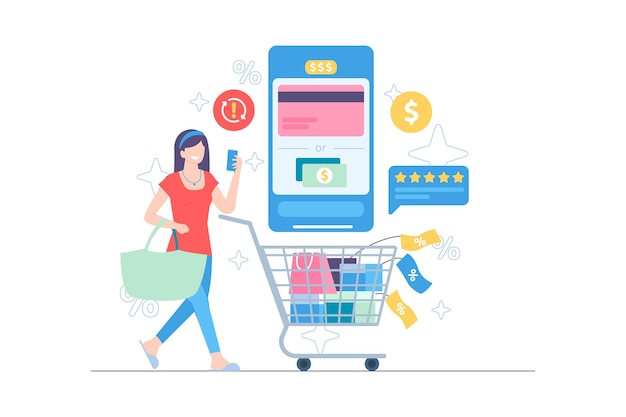 Add items to cart when shopping online vector illustration