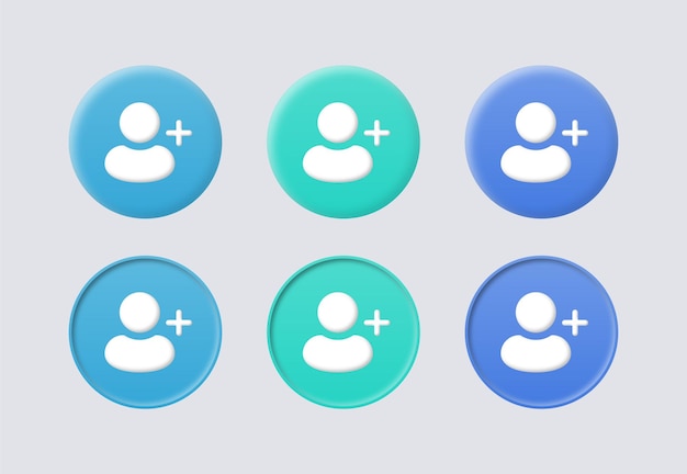 Vector add new user icon button profile avatar with plus sign in 3d round circle icons colorful buttons