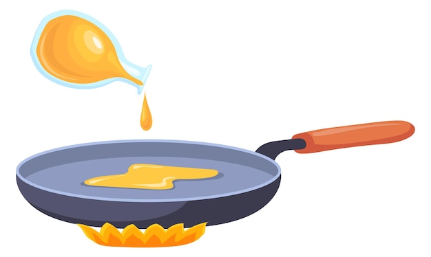 Vector add oil on frying pan cartoon recipe icon