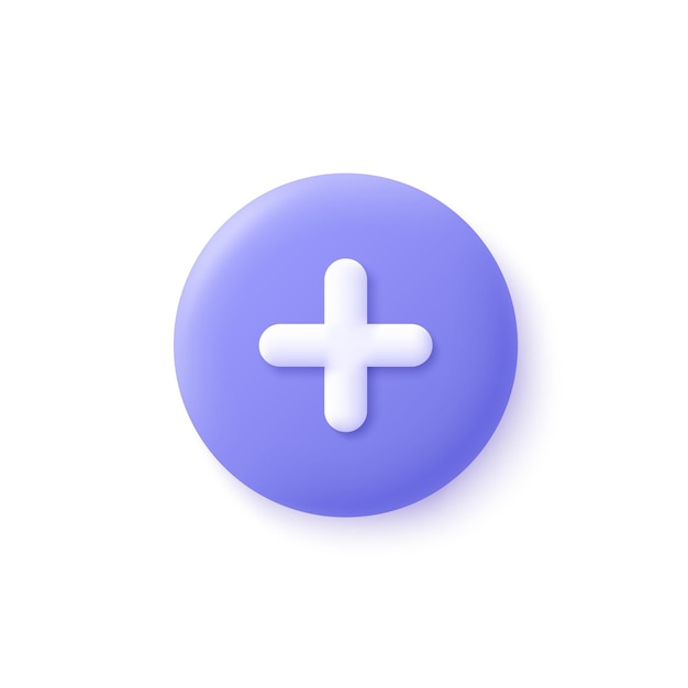 Vector add, plus, medical cross round button. 3d vector icon. cartoon minimal style.