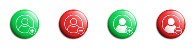 Vettore aggiungere e rimuovere icone utente icone di persona con simboli più e meno illustrazione vettoriale