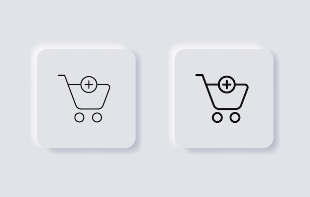 Add to shopping cart plus icon shop basket in neumorphism button or neumorphic style ui ux app icons